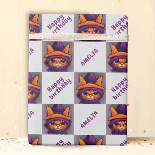 Oranje kat Happy Birthday Kinderen van Birthday Cadeaupapier