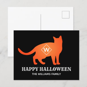 Oranje kat Happy Halloween familienaam Feestdagenkaart