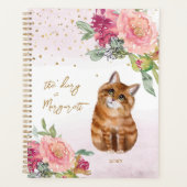 Oranje kat illustratie bloemen meisje dagblad planner (Voorkant)