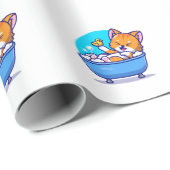 Oranje kat in bad grappig cadeaupapier (Rol Hoek)