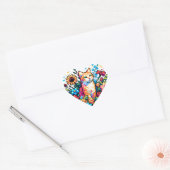 Oranje kat in bloemen Pixel Art Hart Sticker (Envelop)