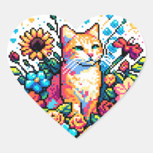 Oranje kat in bloemen Pixel Art