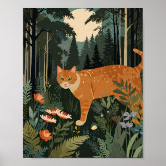 Oranje kat in bos poster
