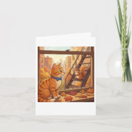 Oranje kat in de herfsttijdkaart kaart