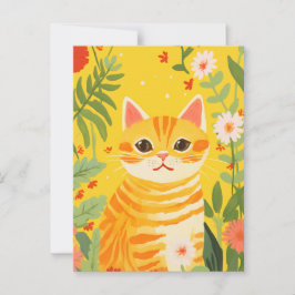 Oranje kat in de tuin briefkaart