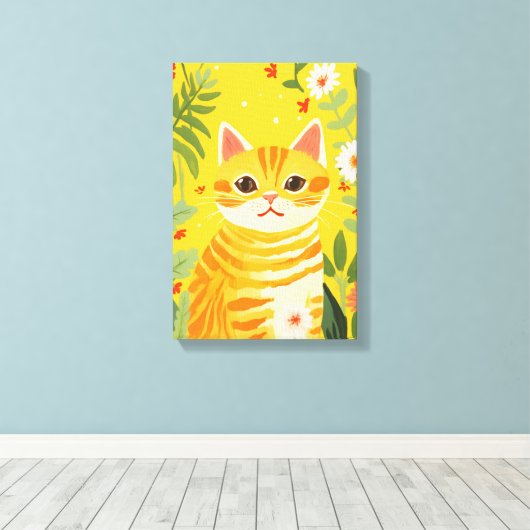 Oranje kat in de tuin canvas afdruk (Insitu (Houten vloer))