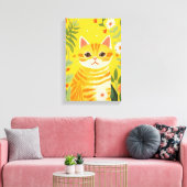 Oranje kat in de tuin canvas afdruk (Insitu (Woonkamer))