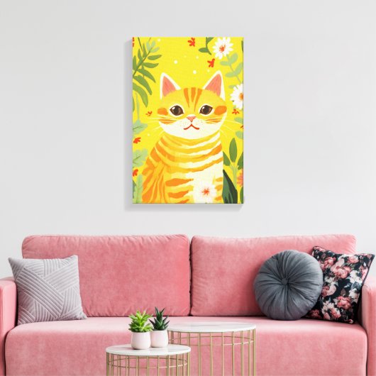 Oranje kat in de tuin canvas afdruk (Insitu (Woonkamer))