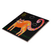 Oranje Kat in de Zon Abstract Digitaal Schilderen Tegeltje (Zijkant)