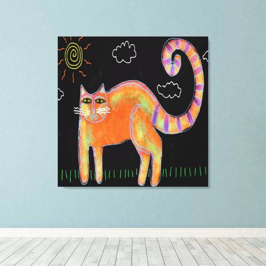 Oranje kat in de zon Abstract schilderij Canvas Afdruk (Insitu (Houten vloer))