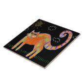 Oranje kat in de zon Abstract schilderij Tegeltje (Zijkant)