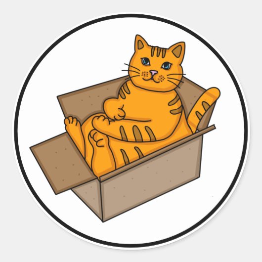 Oranje kat in een doos Funny Ronde Sticker (Voorkant)