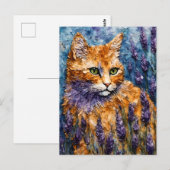 oranje kat in een lavendelveld  briefkaart (Voorkant / Achterkant)