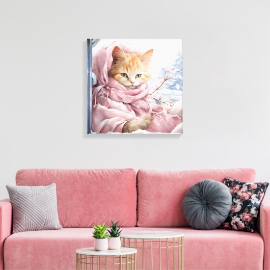 Oranje kat in een raam canvas afdruk (Insitu (Woonkamer))