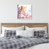 Oranje kat in een raam canvas afdruk (Insitu (Slaapkamer))