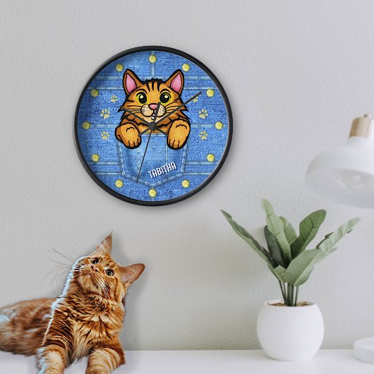 Oranje kat in Faux Denim Pocket met aangepaste naa