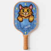 Oranje kat in Faux Denim Pocket met aangepaste naa Pickleball Paddle (Voorkant)