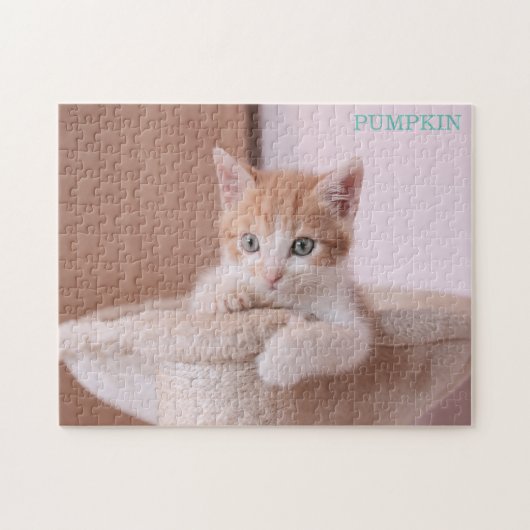 Oranje kat in kattenboom / Oranje kitten Legpuzzel (Horizontaal)