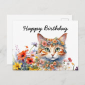 Oranje kat is op witte achtergrond verjaardag briefkaart (Voorkant / Achterkant)