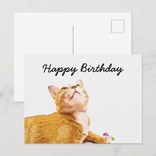 Oranje kat is op witte achtergrond verjaardag briefkaart (Voorkant / Achterkant)