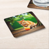 Oranje Kat Kartonnen Onderzetters (Schuin)