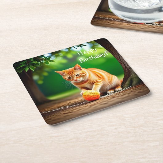 Oranje Kat Kartonnen Onderzetters (Schuin)