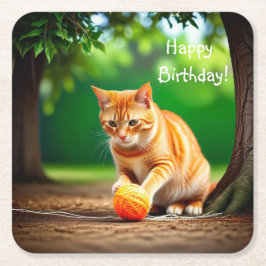 Oranje Kat Kartonnen Onderzetters