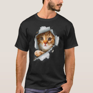 Oranje Kat Kat Gescheurde Stof Kitten T-shirt