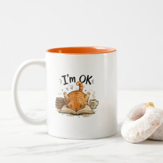 Oranje kat leeshumor oranje koffiemok tweekleurige koffiemok