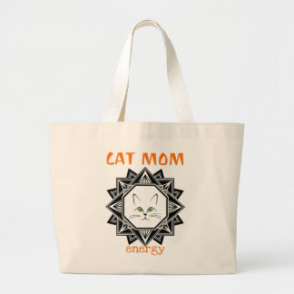 Oranje Kat Mam Energie - Cadeau voor Mam Grote Tote Bag