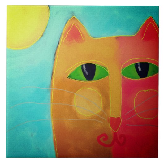 Oranje Kat Met Groene Ogen  Tegeltje (Voorkant)