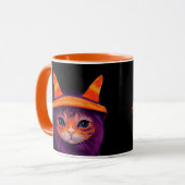 Oranje kat met heks Pet Halloween Black Mok (Voorkant links)