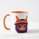 Oranje kat met heks Pet Halloween Mok (Links)