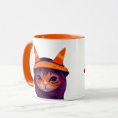 Oranje kat met heks Pet Halloween Mok (Voorkant links)