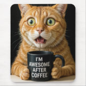 Oranje kat met leuke koffie Mok Muismat (Voorkant)