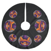 Oranje kat met Paarse heks Pet Halloween Black Kerstboom Rok (Voorkant)