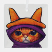 Oranje kat met Paarse heks Pet Halloween Glas Ornament (Achterkant)