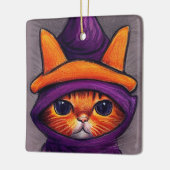 Oranje kat met Paarse heks Pet Halloween Keramisch Ornament (Links)