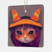 Oranje kat met Paarse heks Pet Halloween Keramisch Ornament (Links)