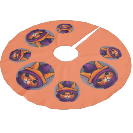 Oranje kat met Paarse heks Pet Halloween Kerstboom Rok