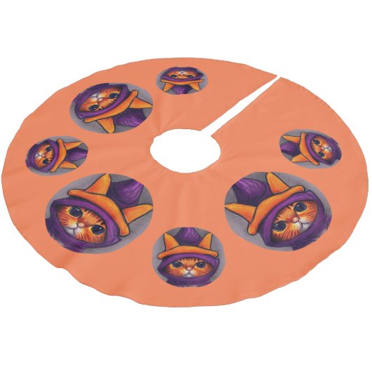 Oranje kat met Paarse heks Pet Halloween Kerstboom Rok (Gekanteld)