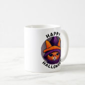 Oranje kat met Paarse heks Pet Halloween Koffiemok (Voorkant rechts)