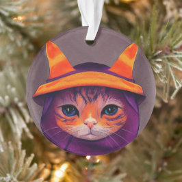 Oranje kat met Paarse heks Pet Halloween Ornament