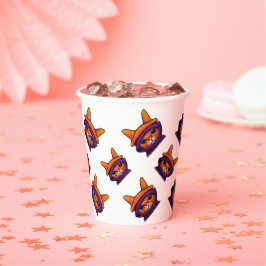 Oranje kat met Paarse heks Pet Halloween Party Papieren Bekers