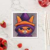 Oranje kat met Paarse heks Pet Halloween Party Servet (Insitu)