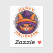 Oranje kat met Paarse heks Pet Halloween Sticker (Vel)