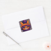 Oranje kat met Paarse heks Pet Halloween Vierkante Sticker (Envelop)