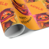 Oranje kat met Paarse heks Pet Happy Halloween Cadeaupapier (Rol Hoek)