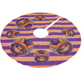 Oranje kat met Paarse heks Pet Stripe Halloween Kerstboom Rok