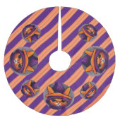 Oranje kat met Paarse heks Pet Stripe Halloween Kerstboom Rok (Voorkant)